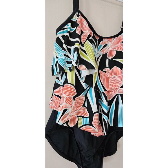 Maxine of Hollywood Floral Print One Piece Swimsuit Bathing Suit Size 12 Women - Picture 2 of 11